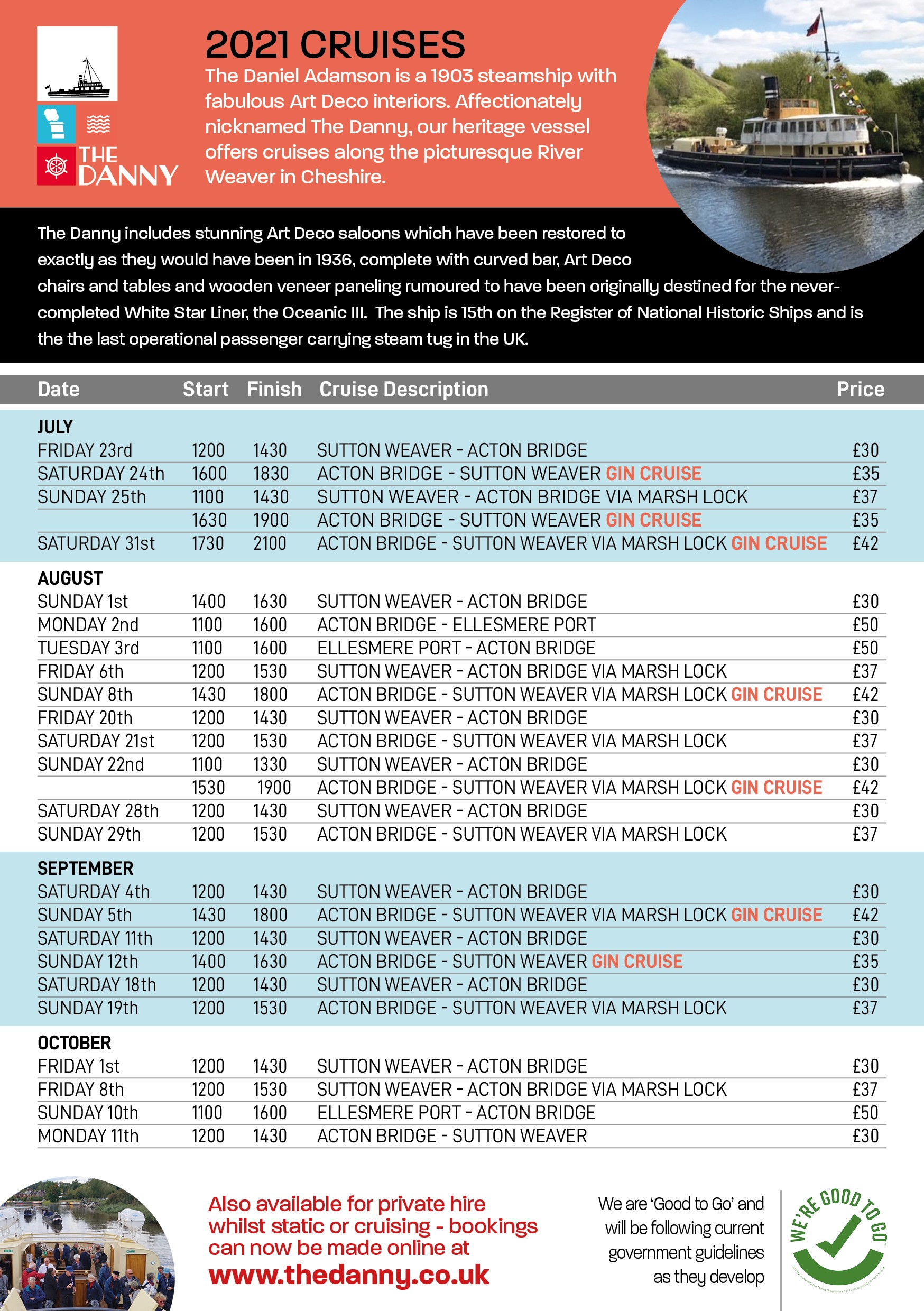 New October cruises added to 2021 Timetable